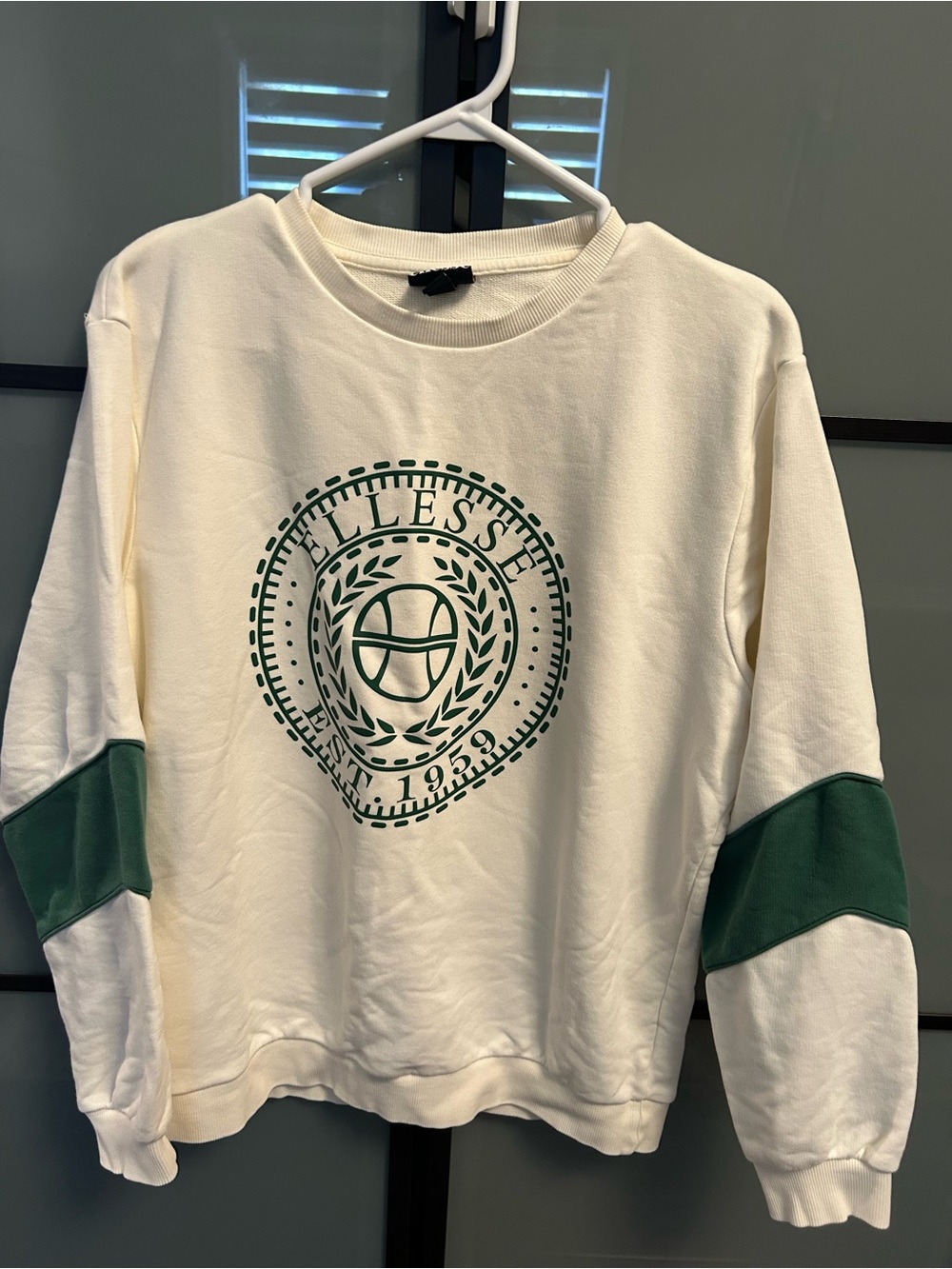 Ellesse Cream Sweatshirt with Dark Green Crest Logo